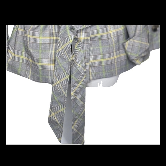 Vintage Kasper Women’s Plaid Pea Coat 16 Gray Yellow Green Belted Long Sleeves - Picture 4 of 11
